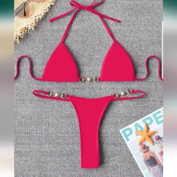 TASHEHE Women's Triangle Thong Bikini Set Sexy Brazillian Two Piece Swimsuit Cut - Picture 12 of 12